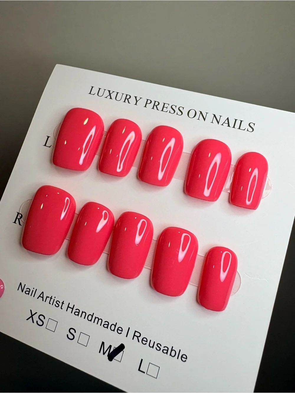 Handmade Reusable Press-On Nails in Bright Pink